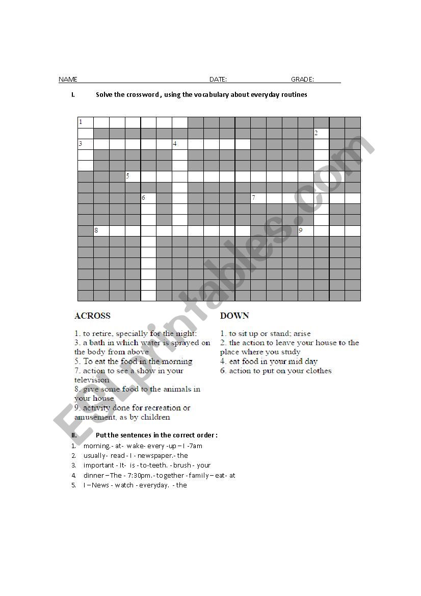Everyday routines worksheet