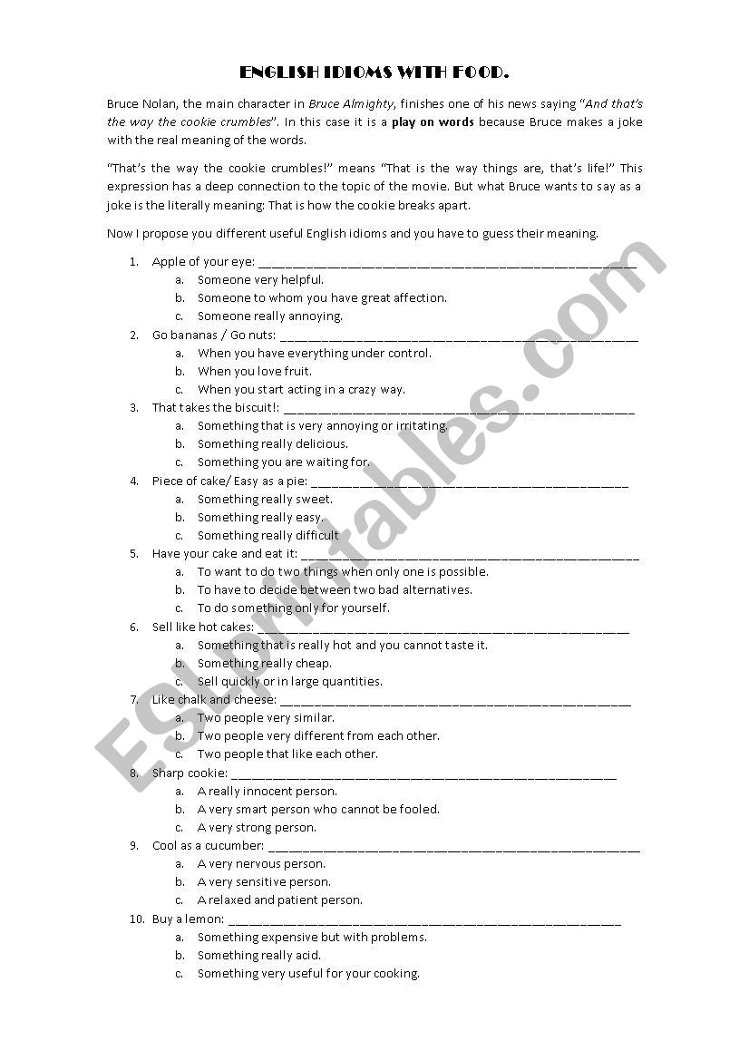 Idioms with Food worksheet