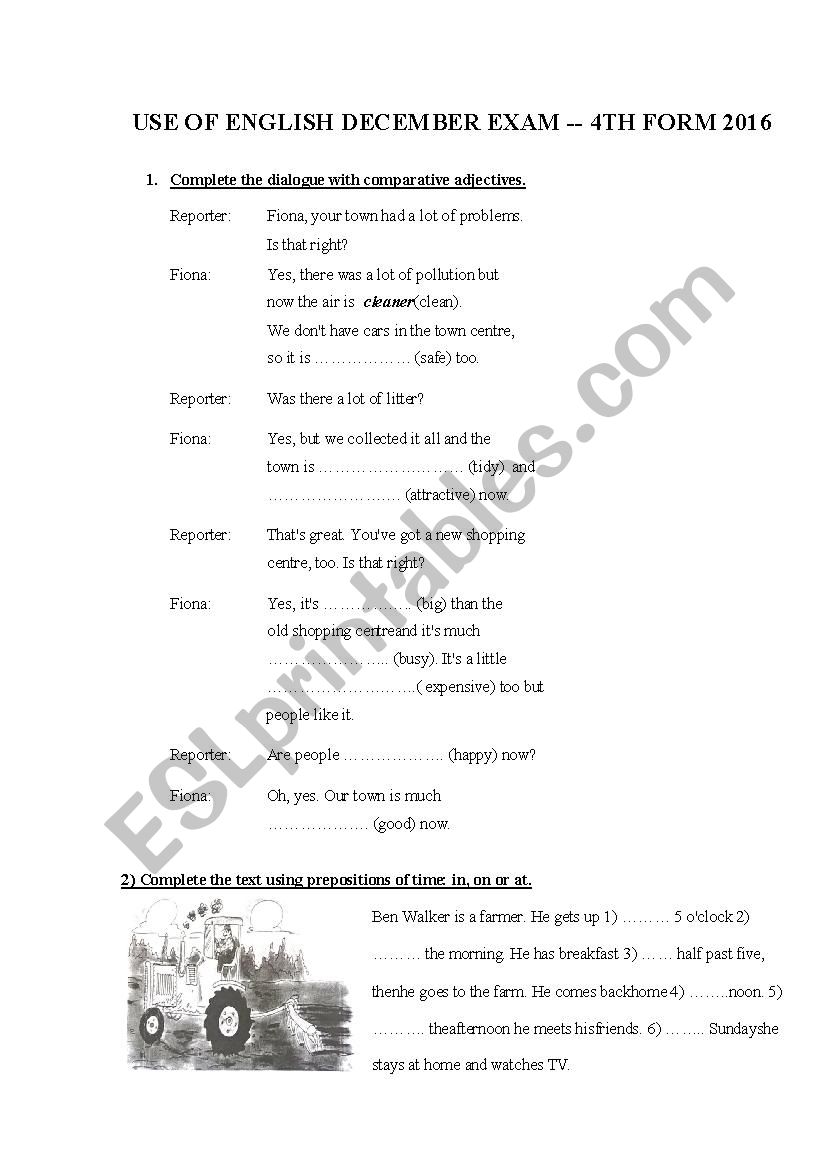 Use of English Exam 4th grade worksheet