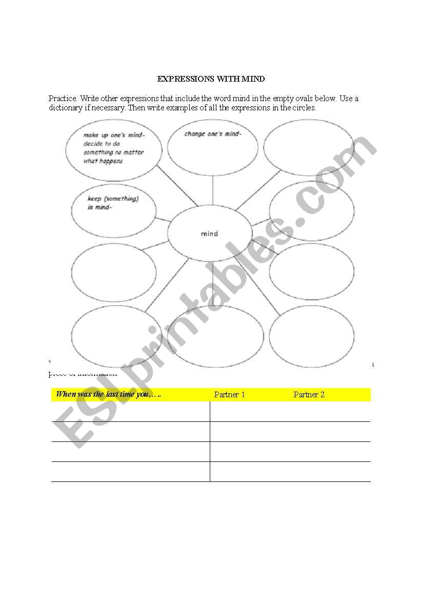 expressions with mind worksheet