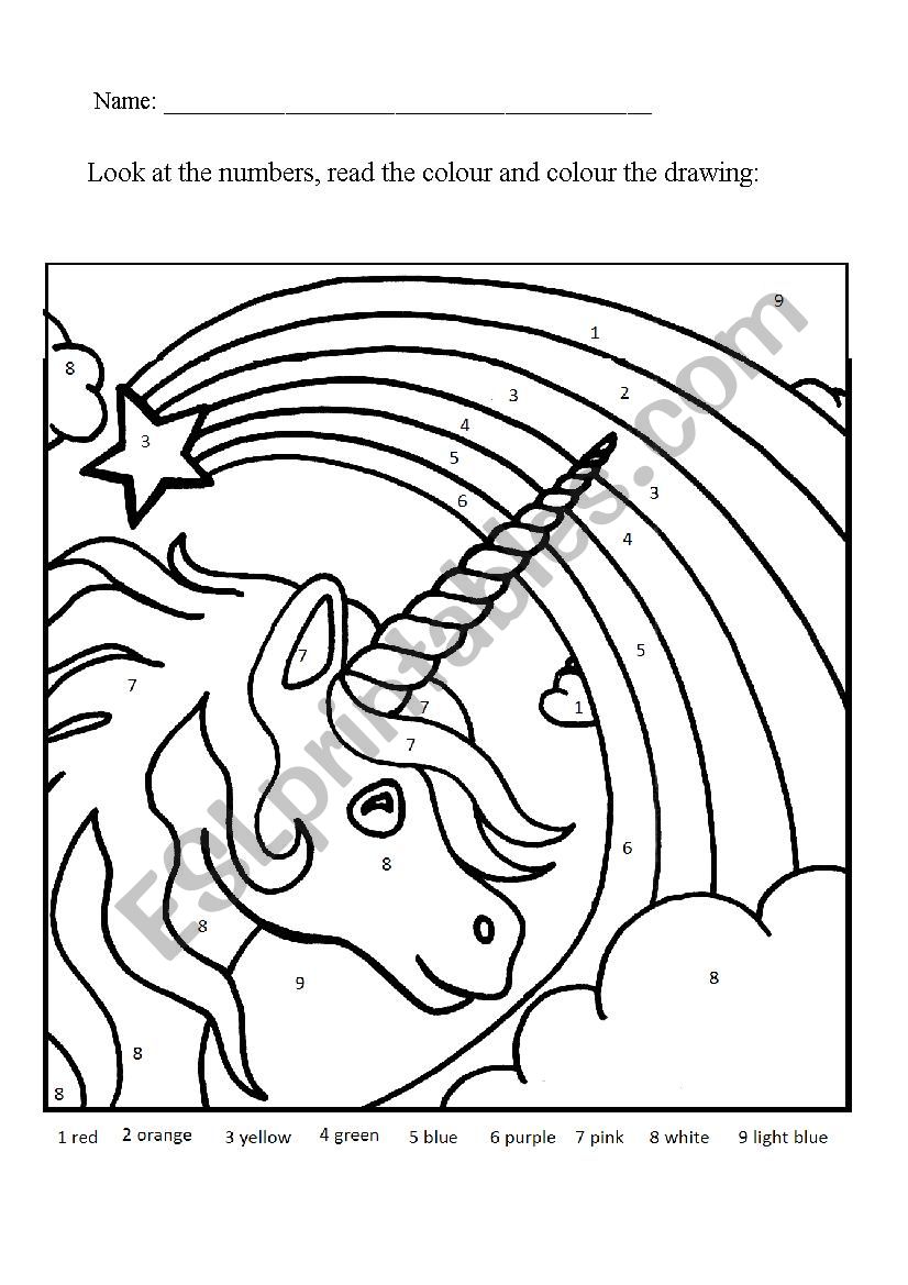 Colouring page. Unicorn. Reading - ESL worksheet by iciarrio