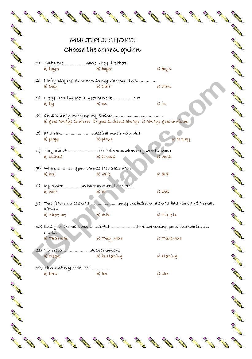 multiple choice worksheet