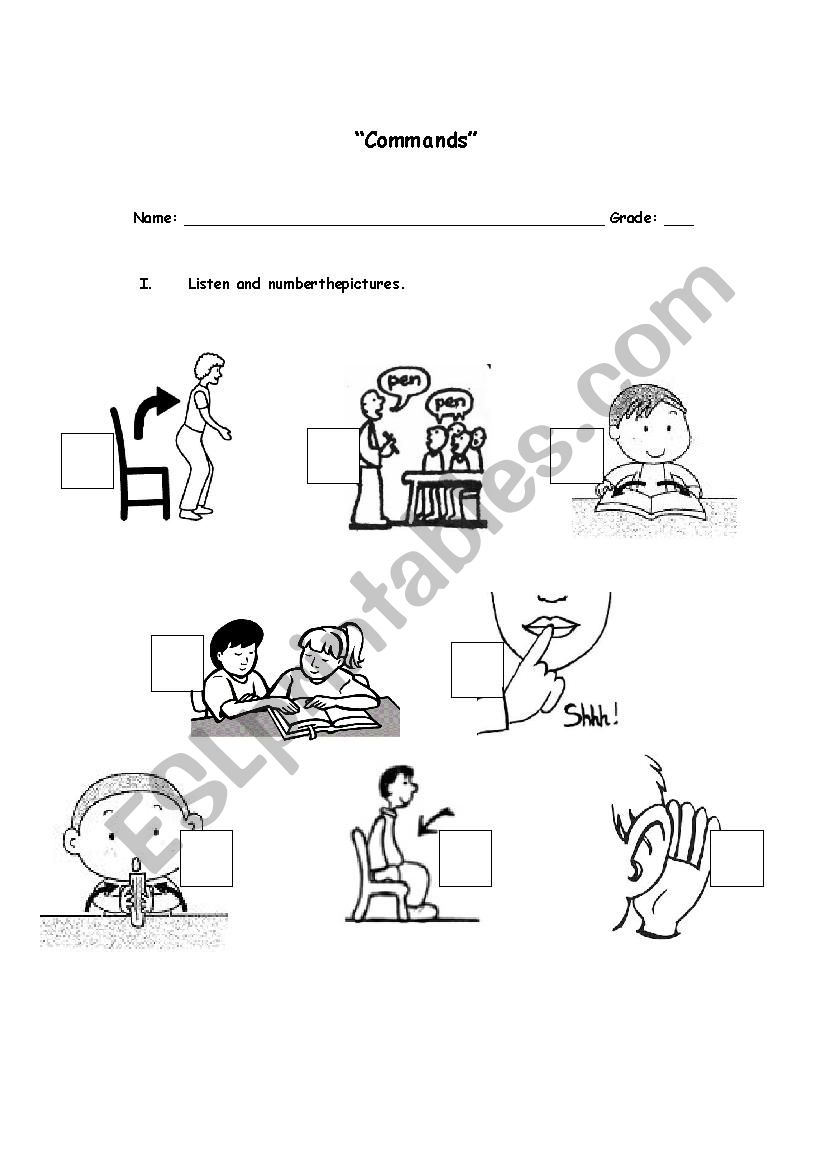 Commands worksheet
