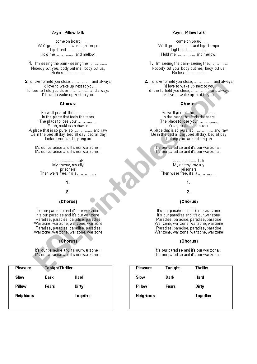 pillow talk worksheet