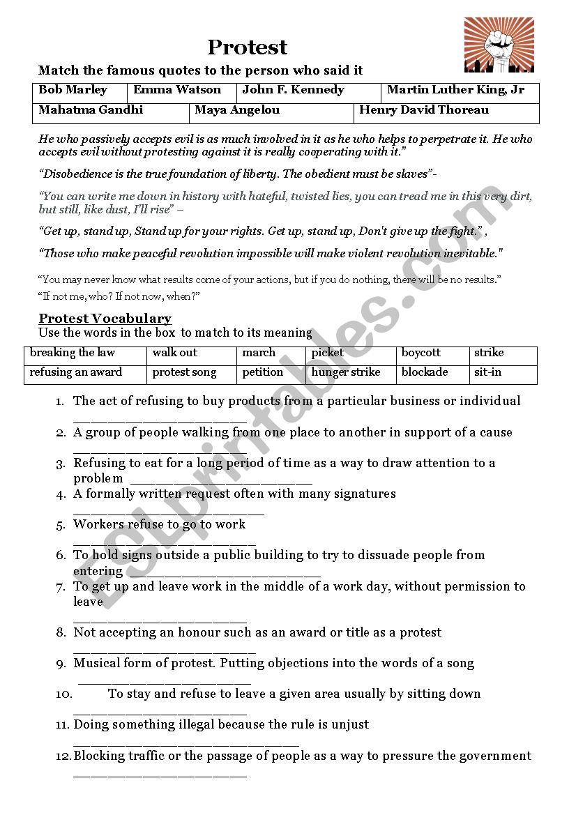 Protest worksheet