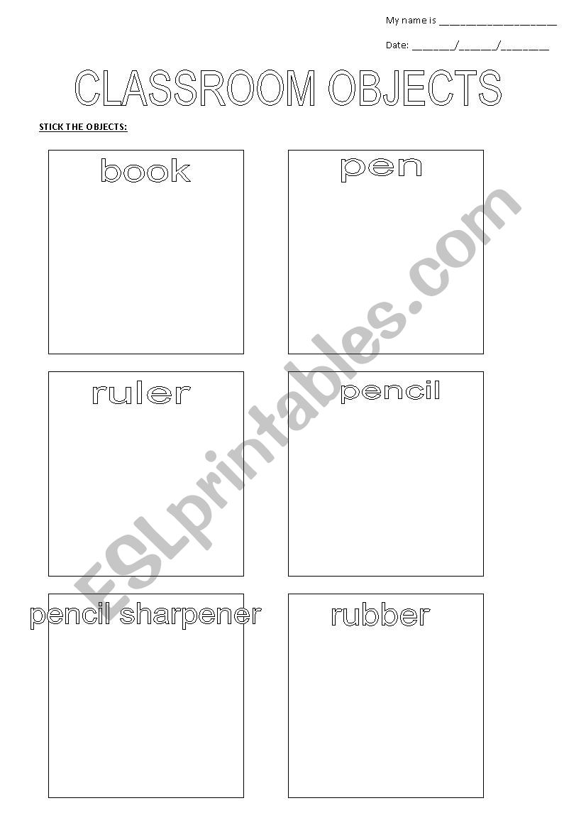 school objects worksheet