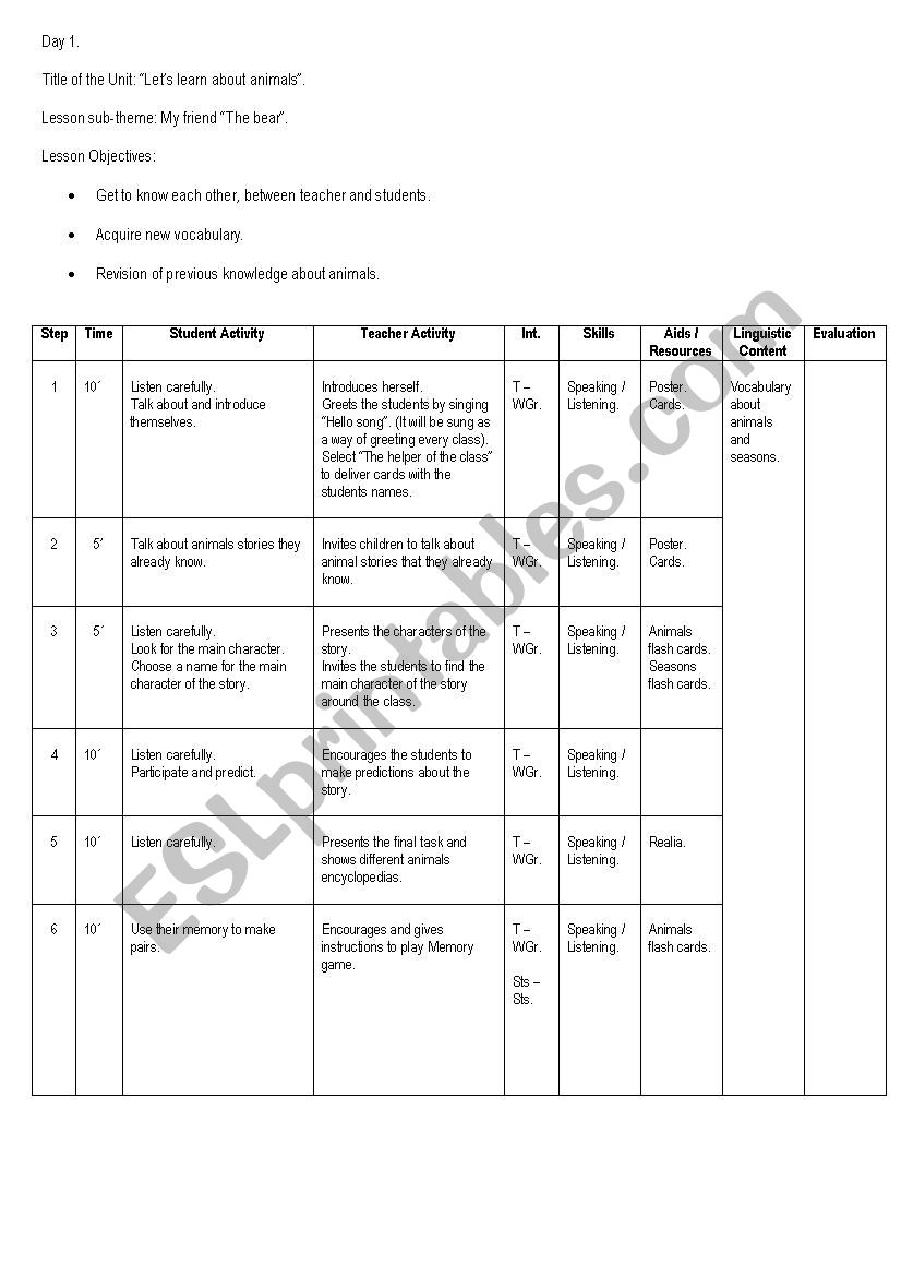 The Lazy Bear. worksheet