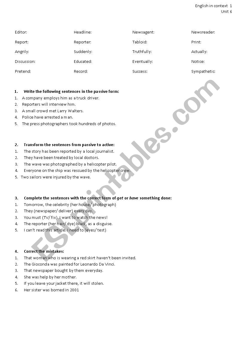 ENGLISH IN CONTEXT worksheet