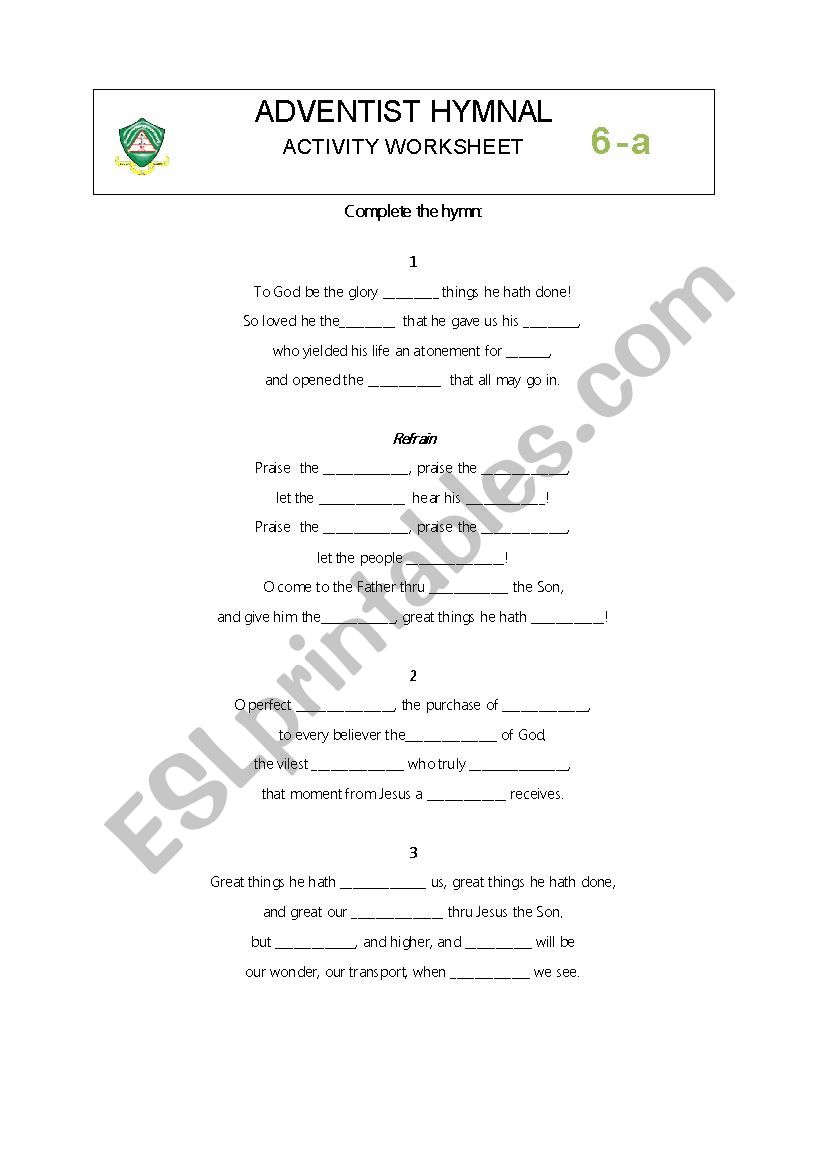 Adventist Hymnals worksheet