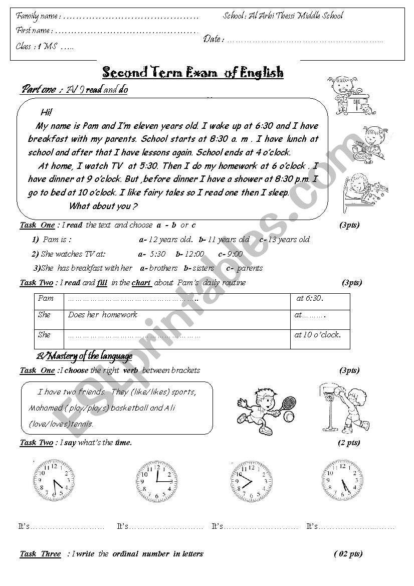 daily routine exam worksheet