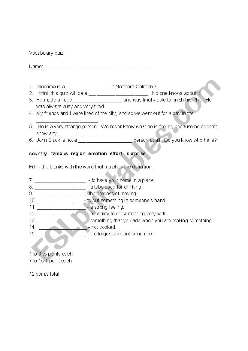 Vocabulary Quiz on the go worksheet