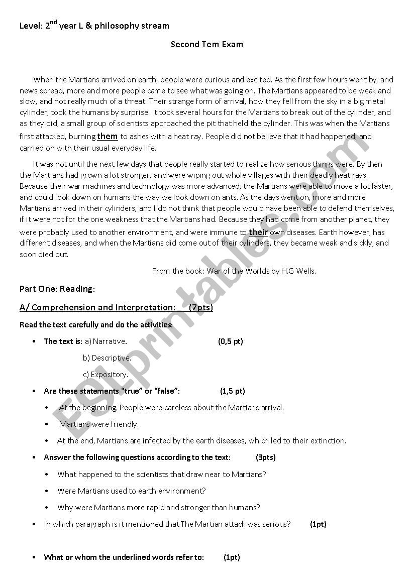 martians exam 2as lges worksheet