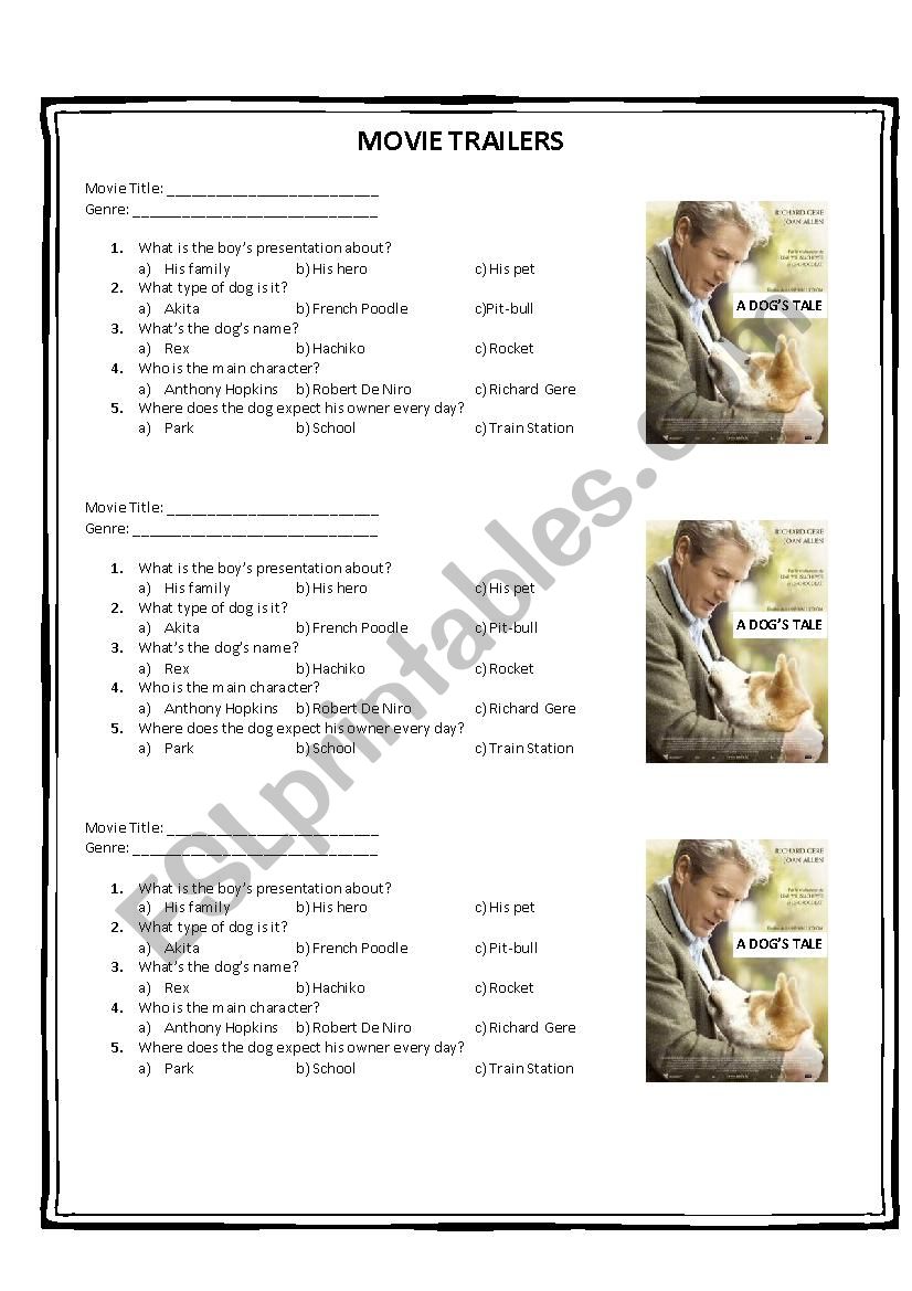 MOVIE TRAILER worksheet