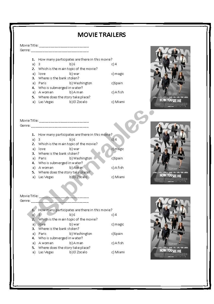 MOVIE TRAILER worksheet