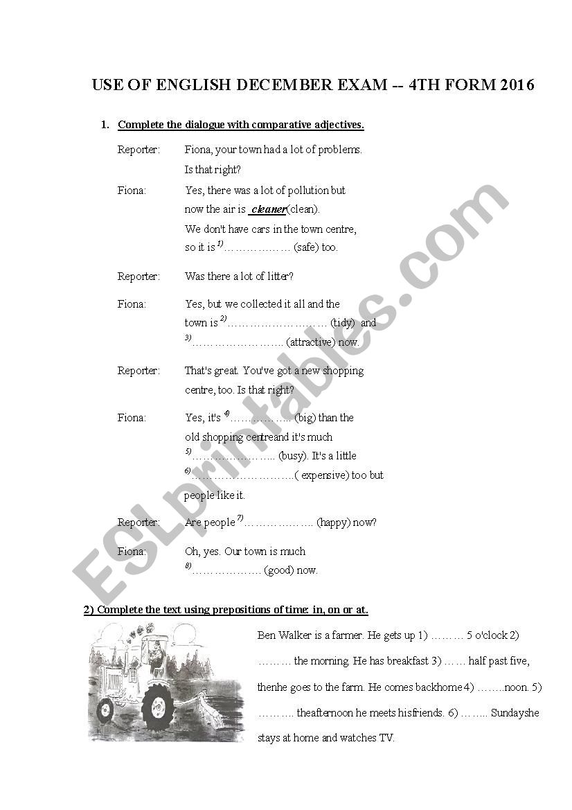 Use of English Exam 4th grade with key