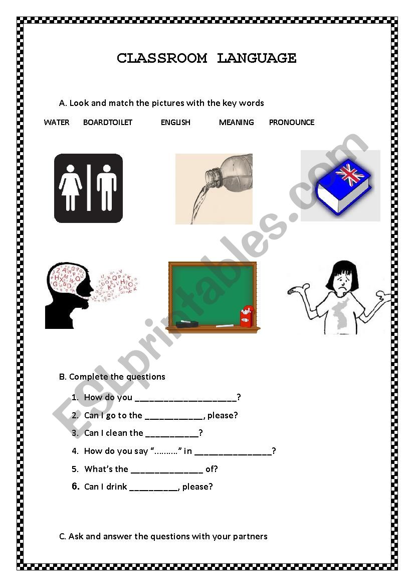 classroom language worksheet