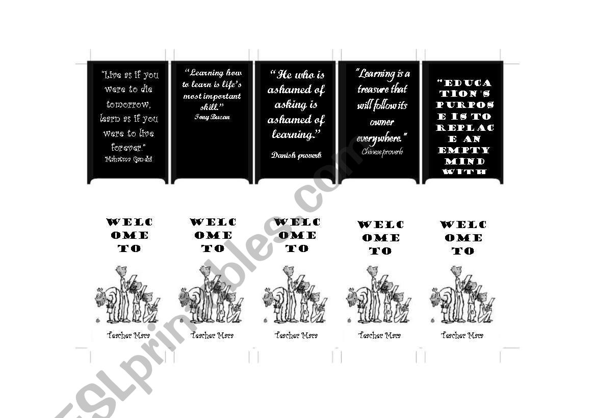 Bookmarks - Welcome to School worksheet