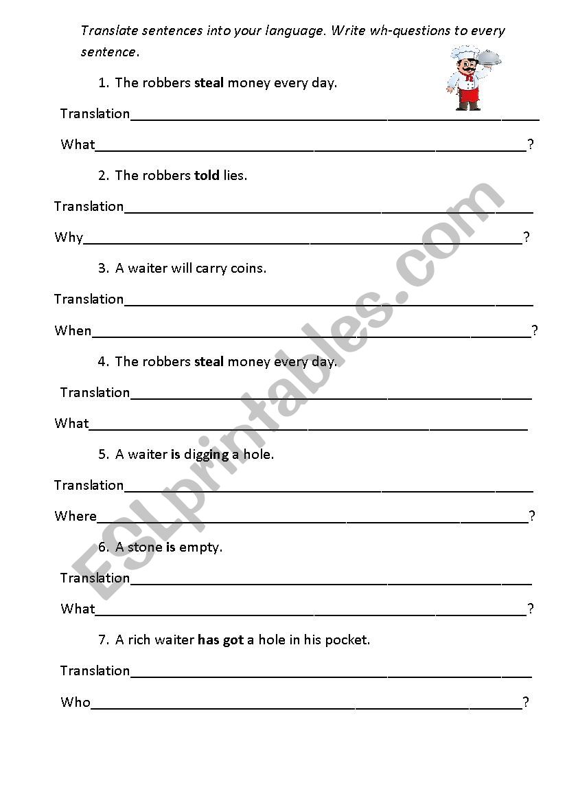 make wh-questions to the sentences - ESL worksheet by Peterbrown27