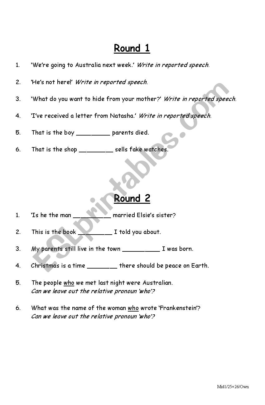 Intermediate review Quiz worksheet