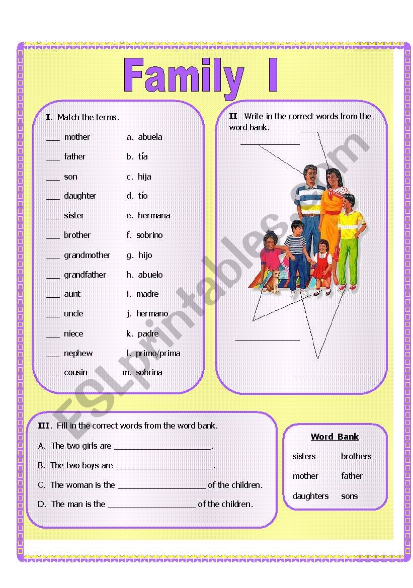 Family I (color) worksheet