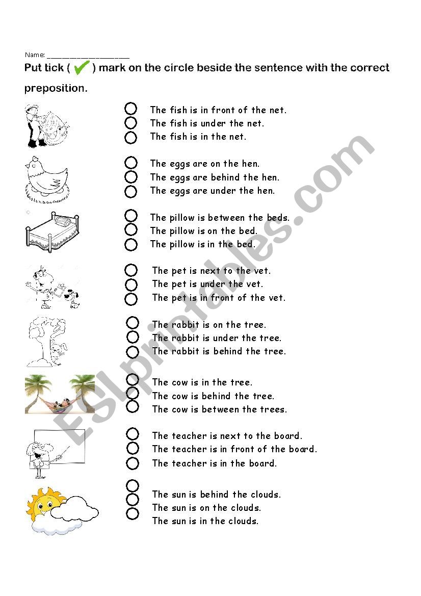 Prepositions worksheet