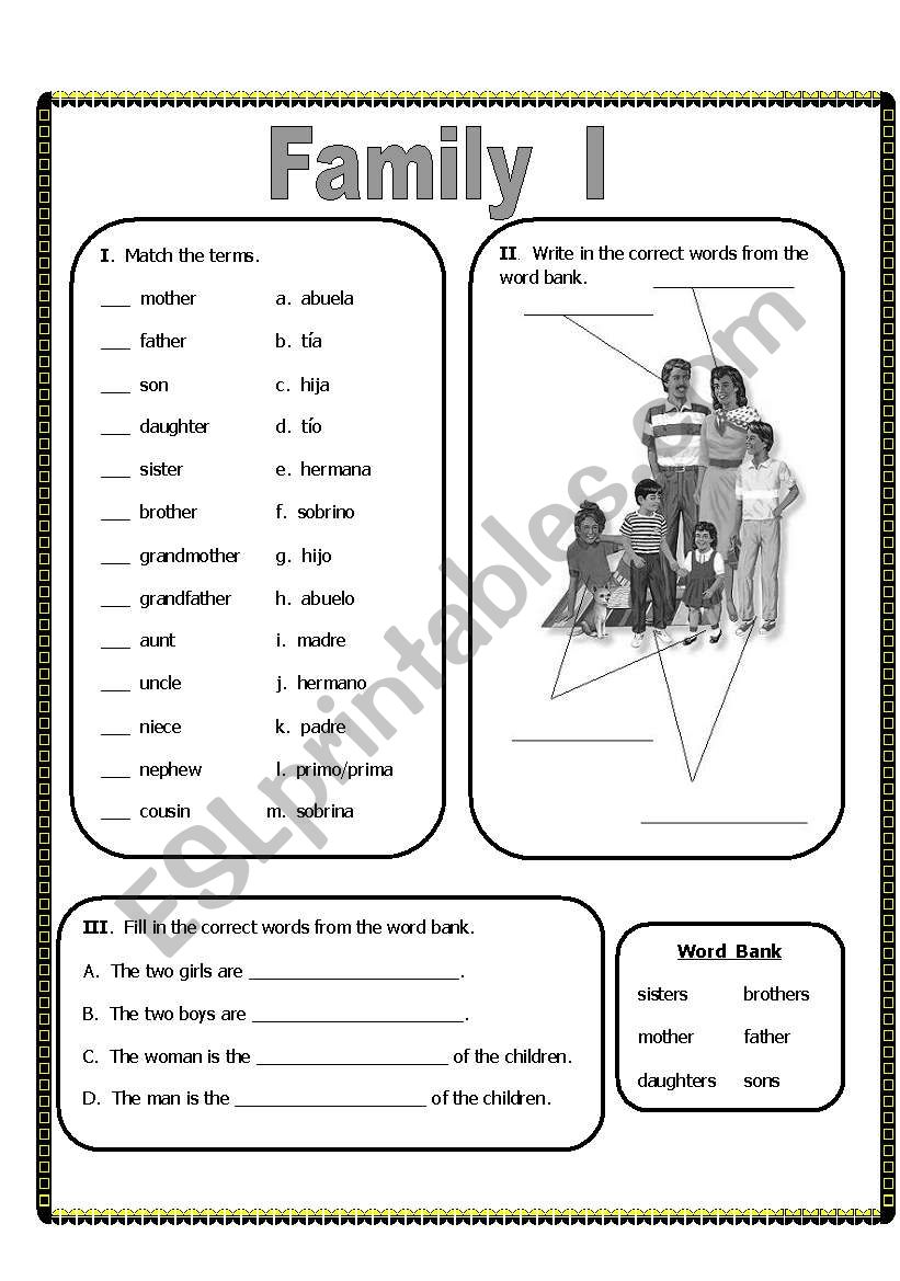 Family I (grayscale) worksheet