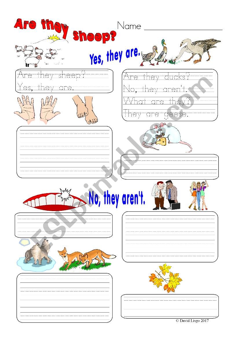Are they sheep? Plurals Worksheet.