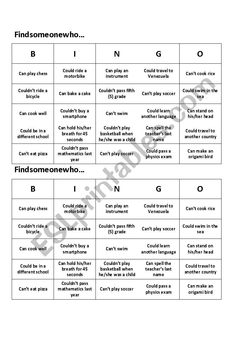 Bingo and Interview Can-Could worksheet