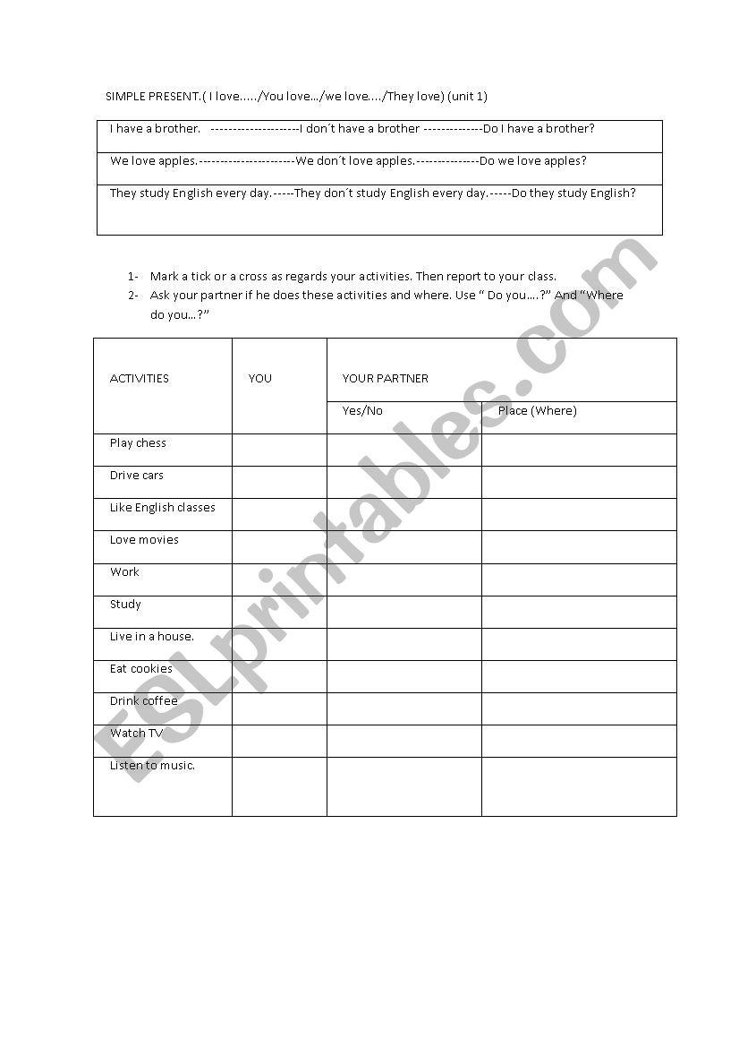 Simple Present worksheet