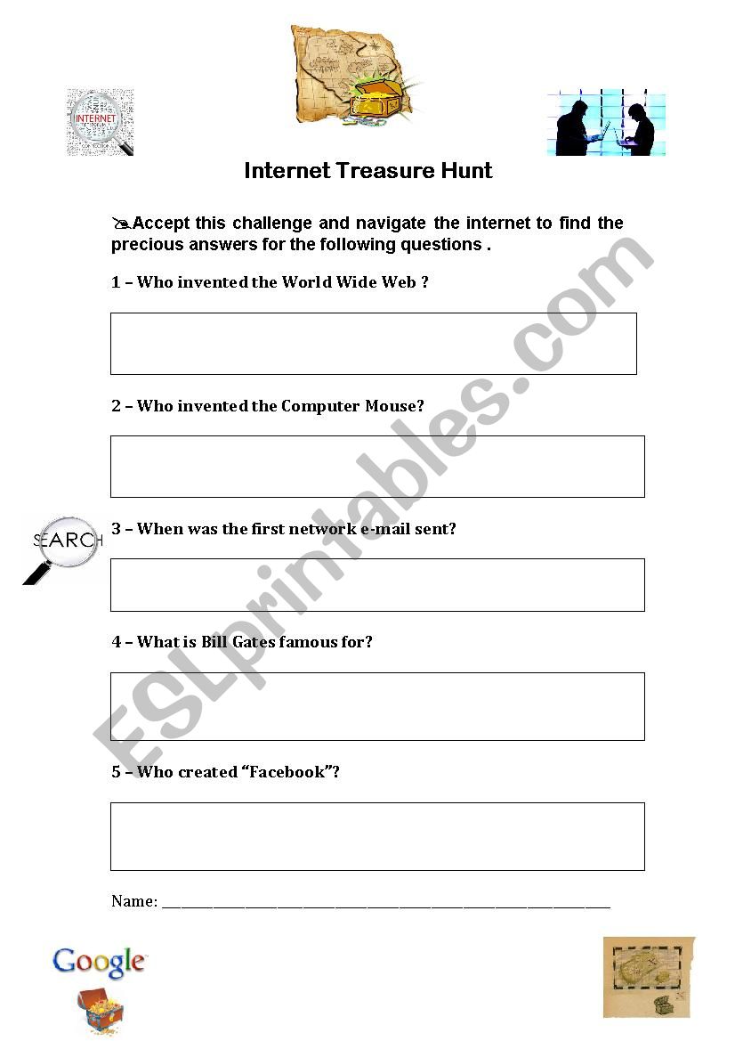 Internet treasure hunt worksheet