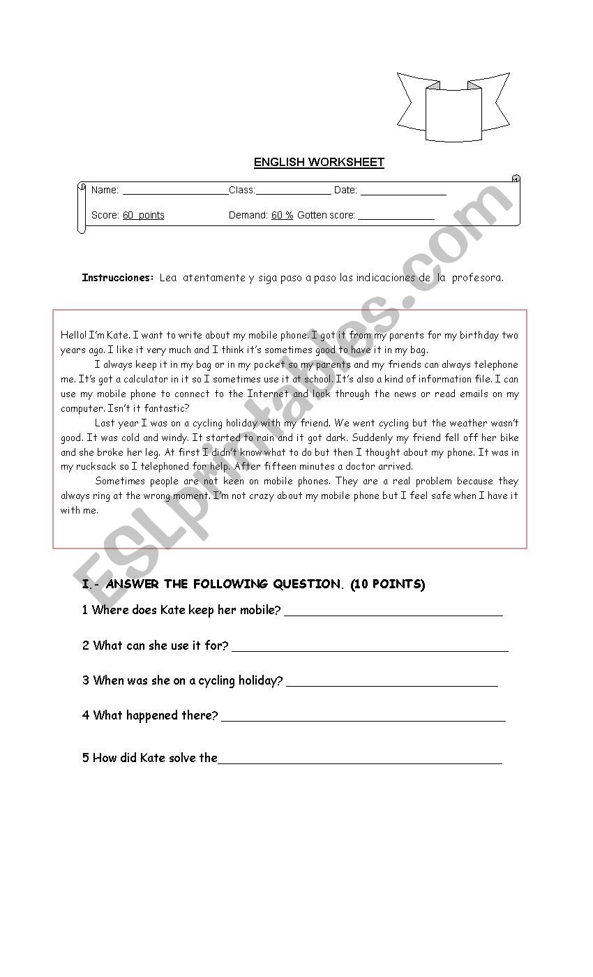 reading comprehension worksheet