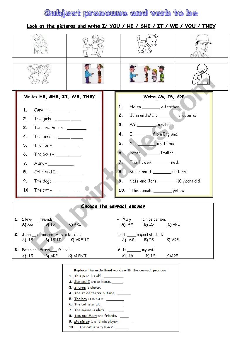 Subject pronouns and verb to be - ESL worksheet by Romijuli