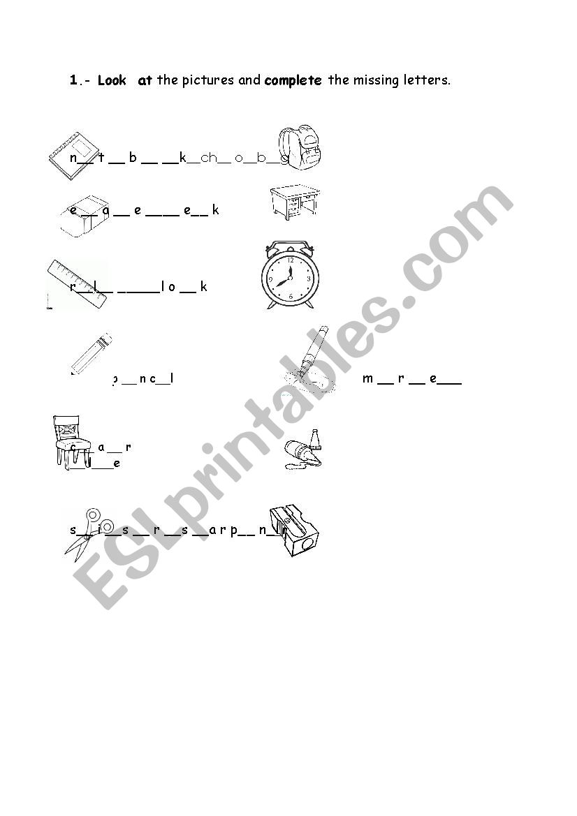 School Supplies  worksheet