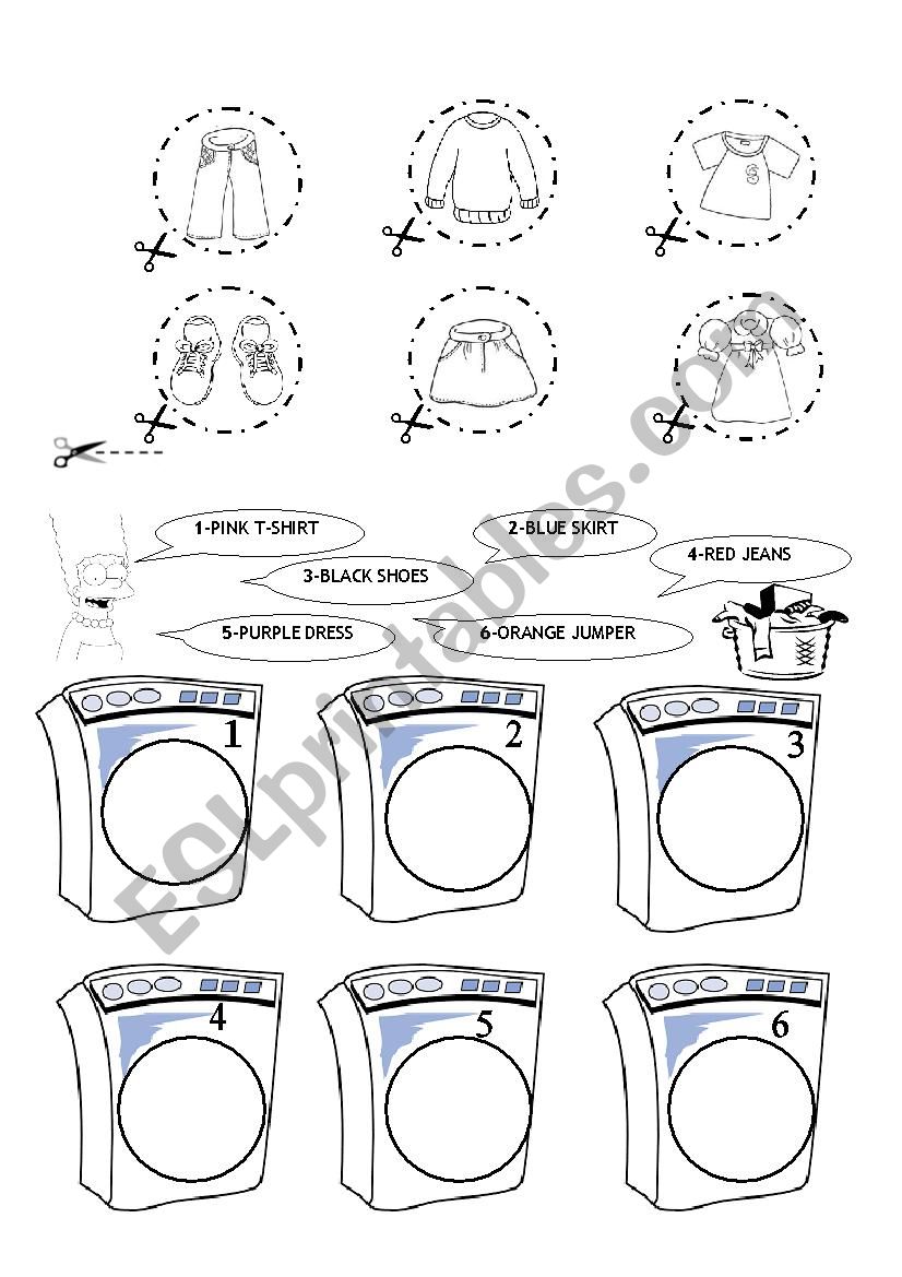 clothes, washing up worksheet