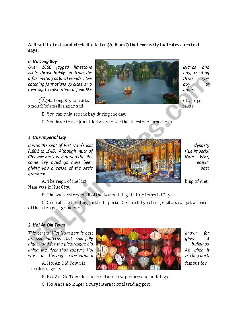 wonders of Vietnam reading exercise