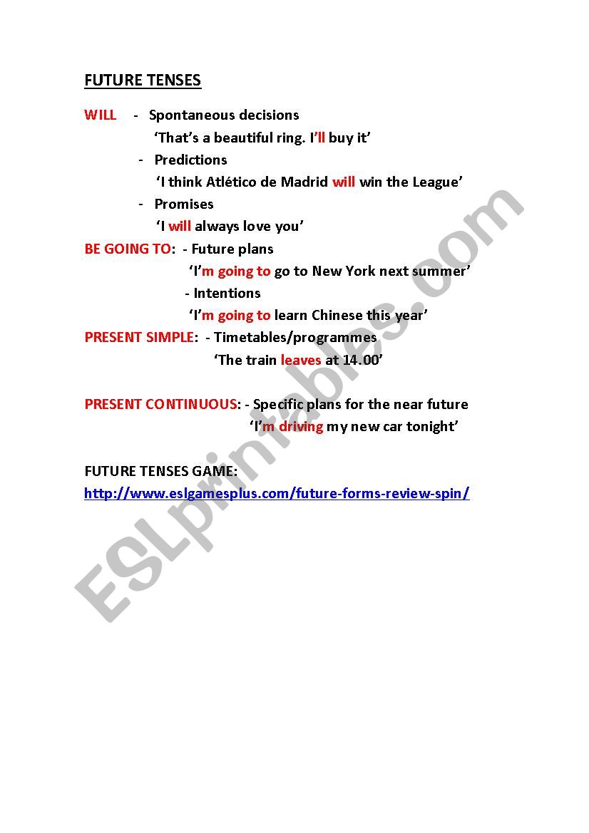 Future Tenses worksheet