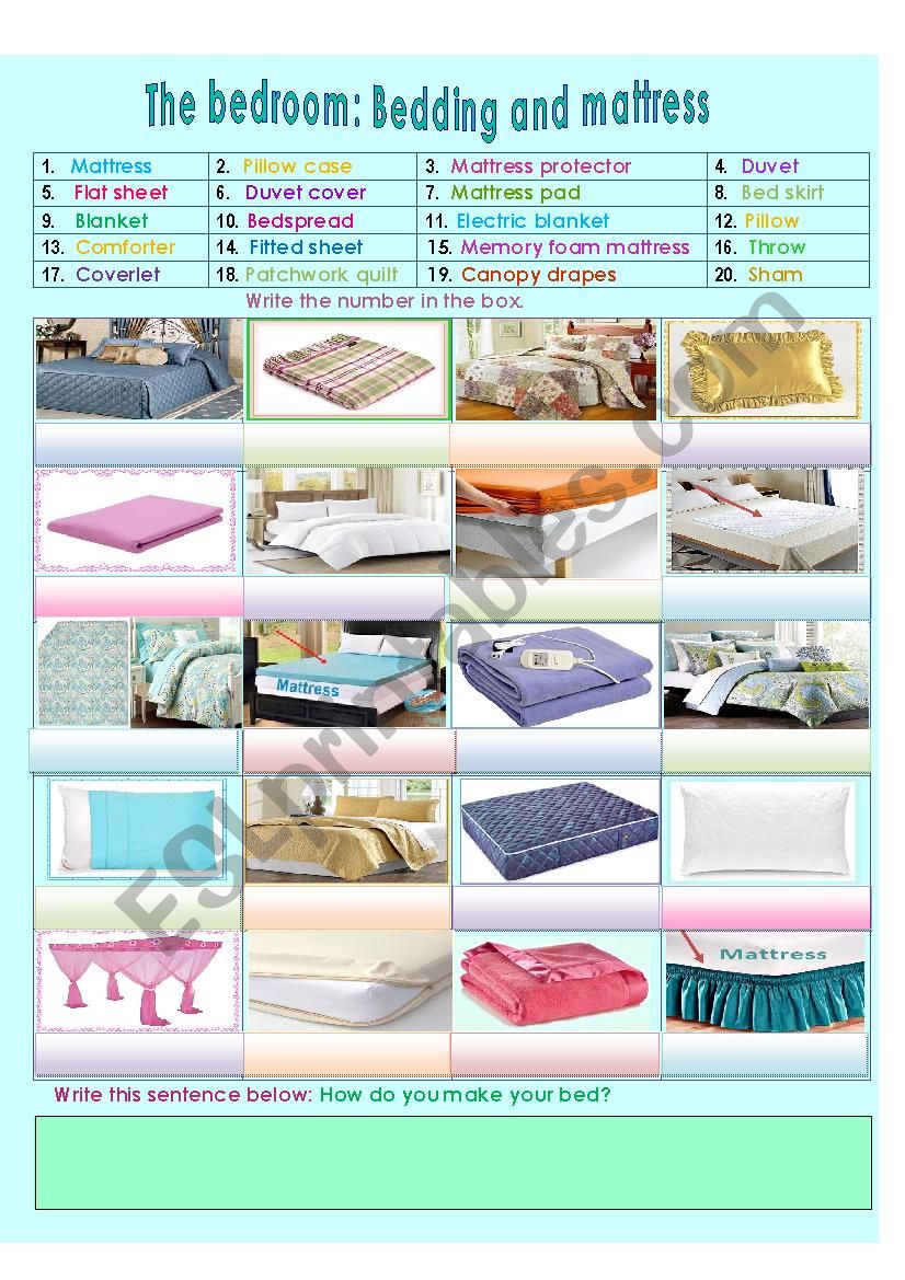 The bedroom: Bedding worksheet