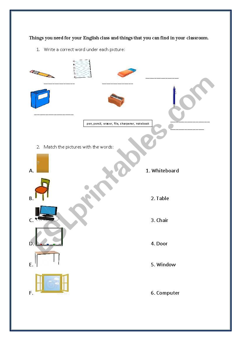 English classroom vocabulary for beginners