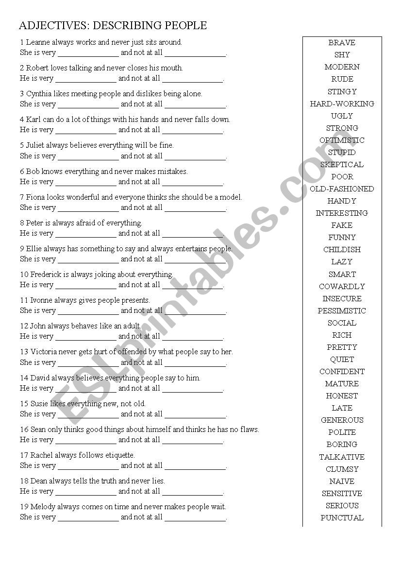 Describing people: Adjectives and their opposites