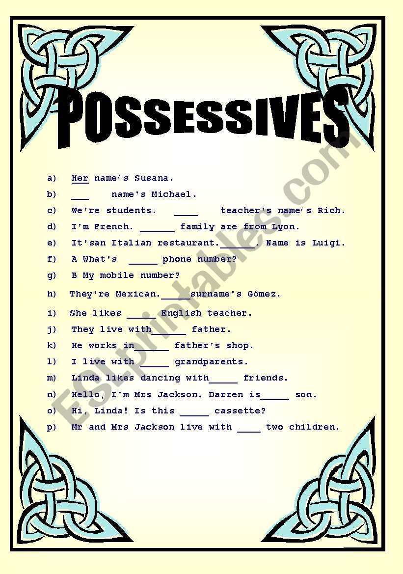 POSSESSIVE ADJECTIVES worksheet