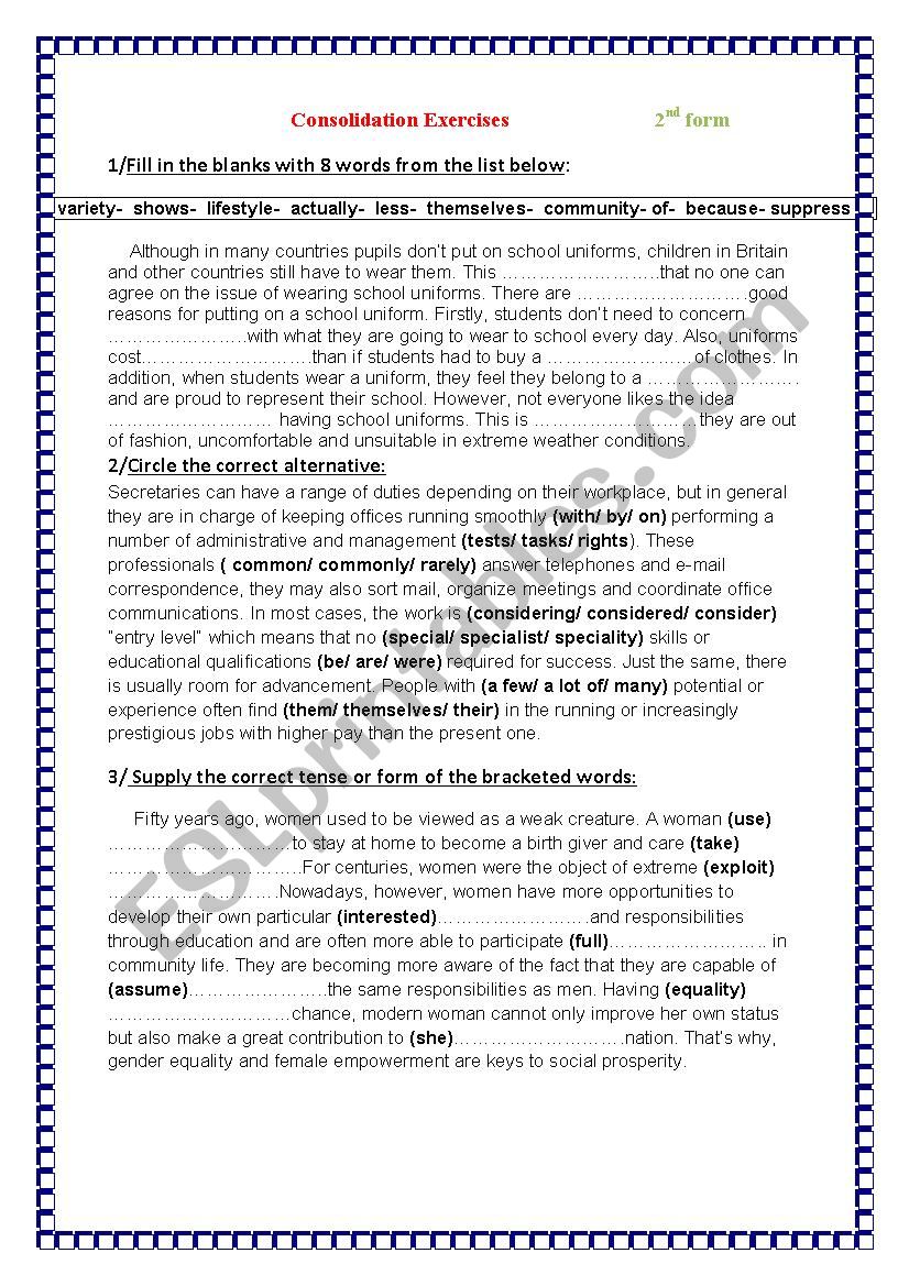 consolidation Exercises worksheet