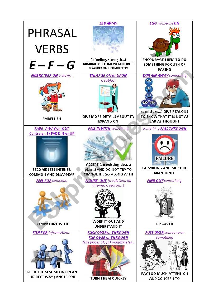 Lets play with the Phrasal Verbs - 3 on 8 - E & F & G