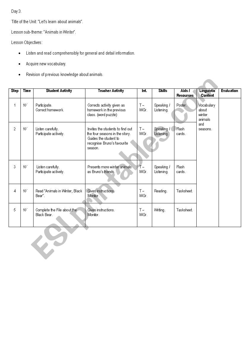 The Lazy Bear. worksheet