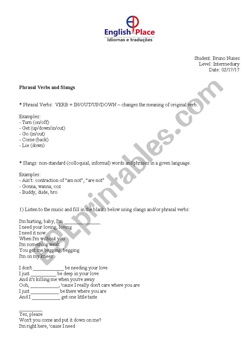 Phrasal Verbs and Slangs class