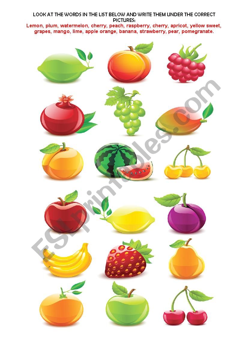 Fruits worksheet