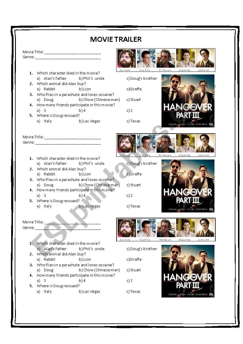 HANGOVER PART III worksheet