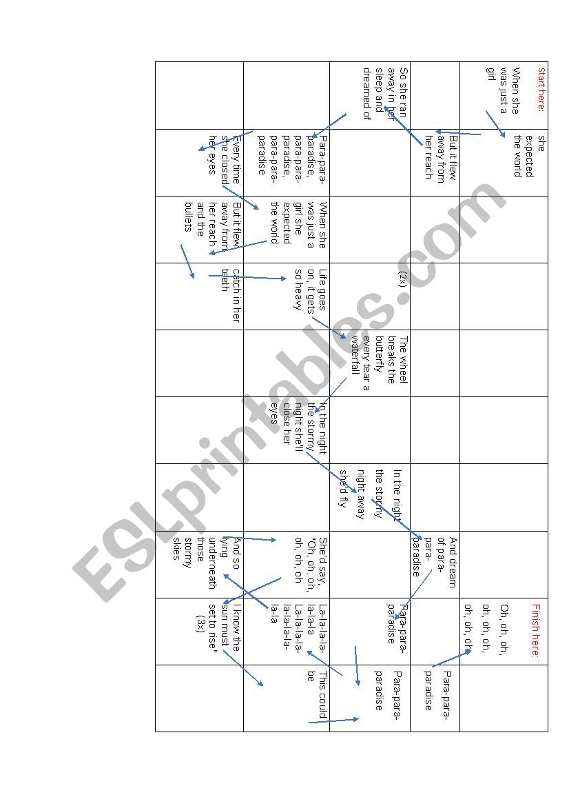 Song activity Paradise worksheet