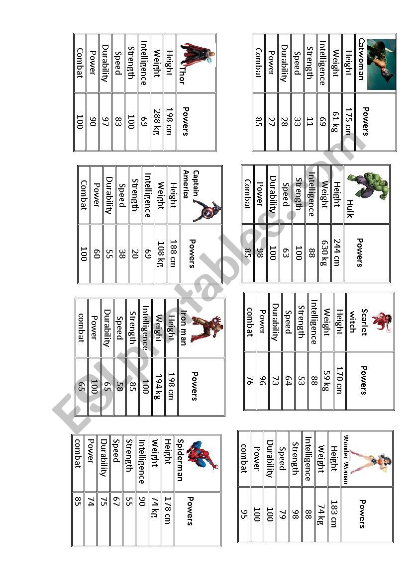 Superheroes power grids worksheet