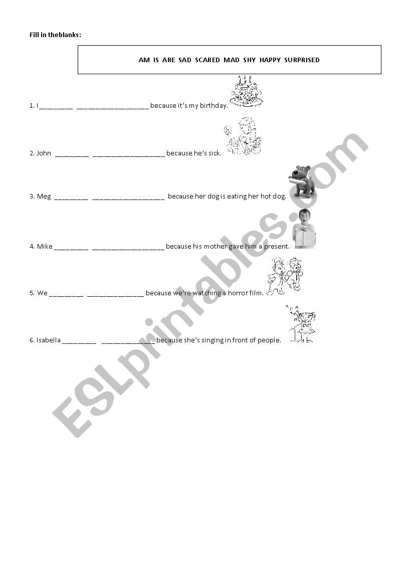 Verb To be + emotions worksheet