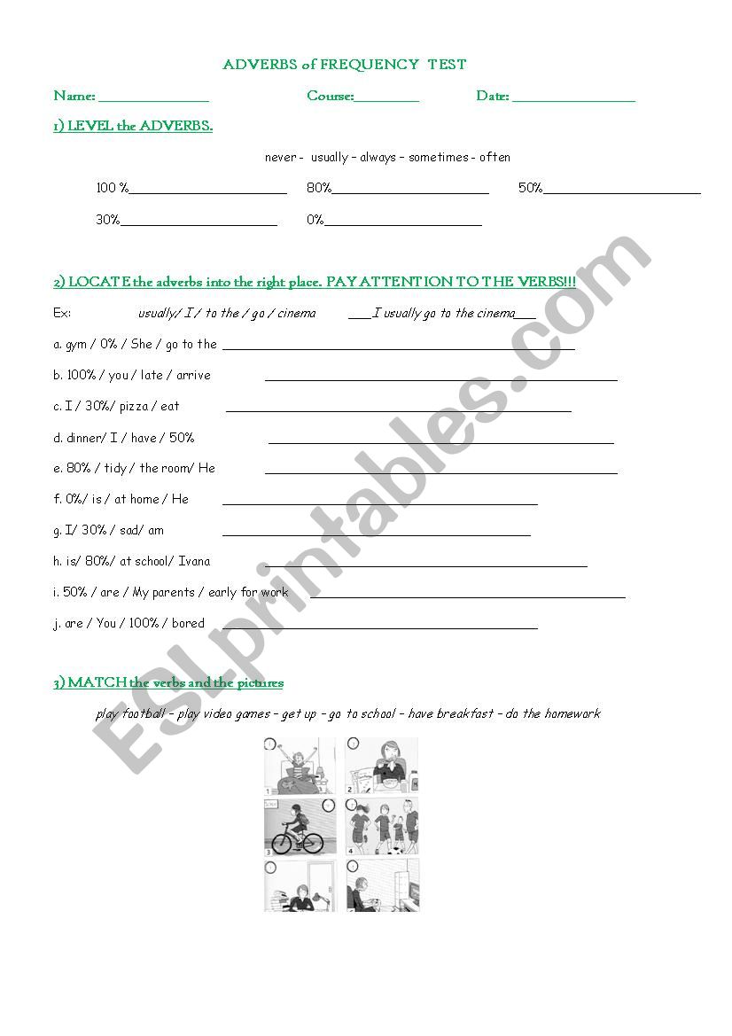 Adverbs of frequency. worksheet